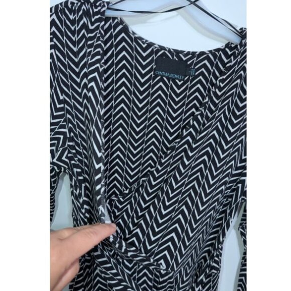 Cynthia Rowley black & white chevron stripe wrap dress tie waist Wom Large - Picture 5 of 9
